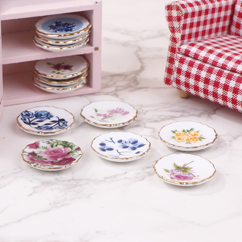 Kids Outdoor Kitchen Set - 1Pcs 1:12 Dollhouse Miniature Ceramic Plate