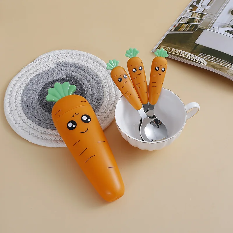 Kids Outdoor Kitchen Set - Stainless Steel Carrots Tableware Set Cartoon