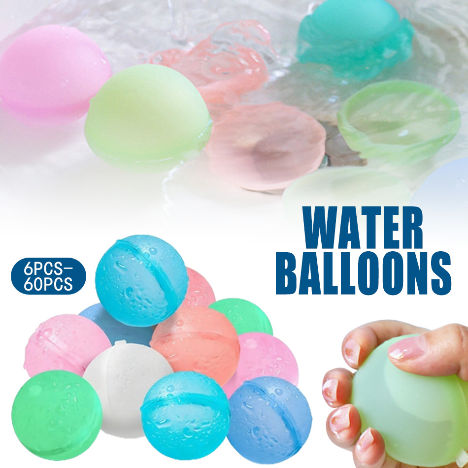 Kids Outdoor Water Play - 6-60P New Reusable Water Balloons Refillable