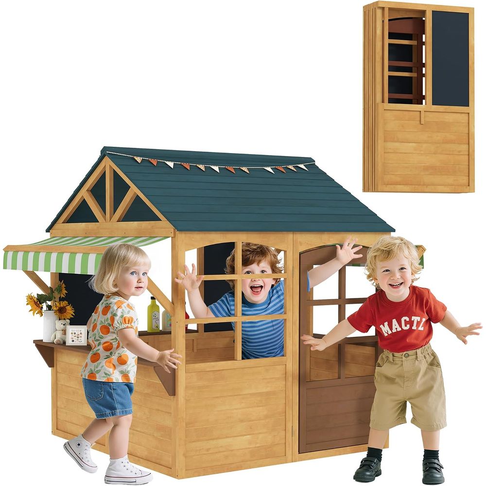 Qaba Kids Outdoor Playhouse - Qaba oldable Outdoor Playhouse with Windows