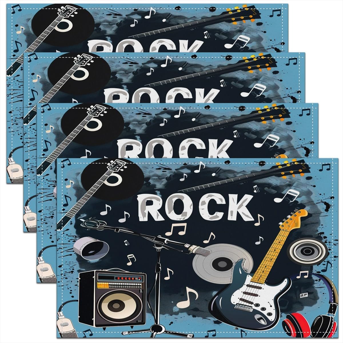 Kids Outdoor Kitchen Set - Rock Music Placemats Set of 4