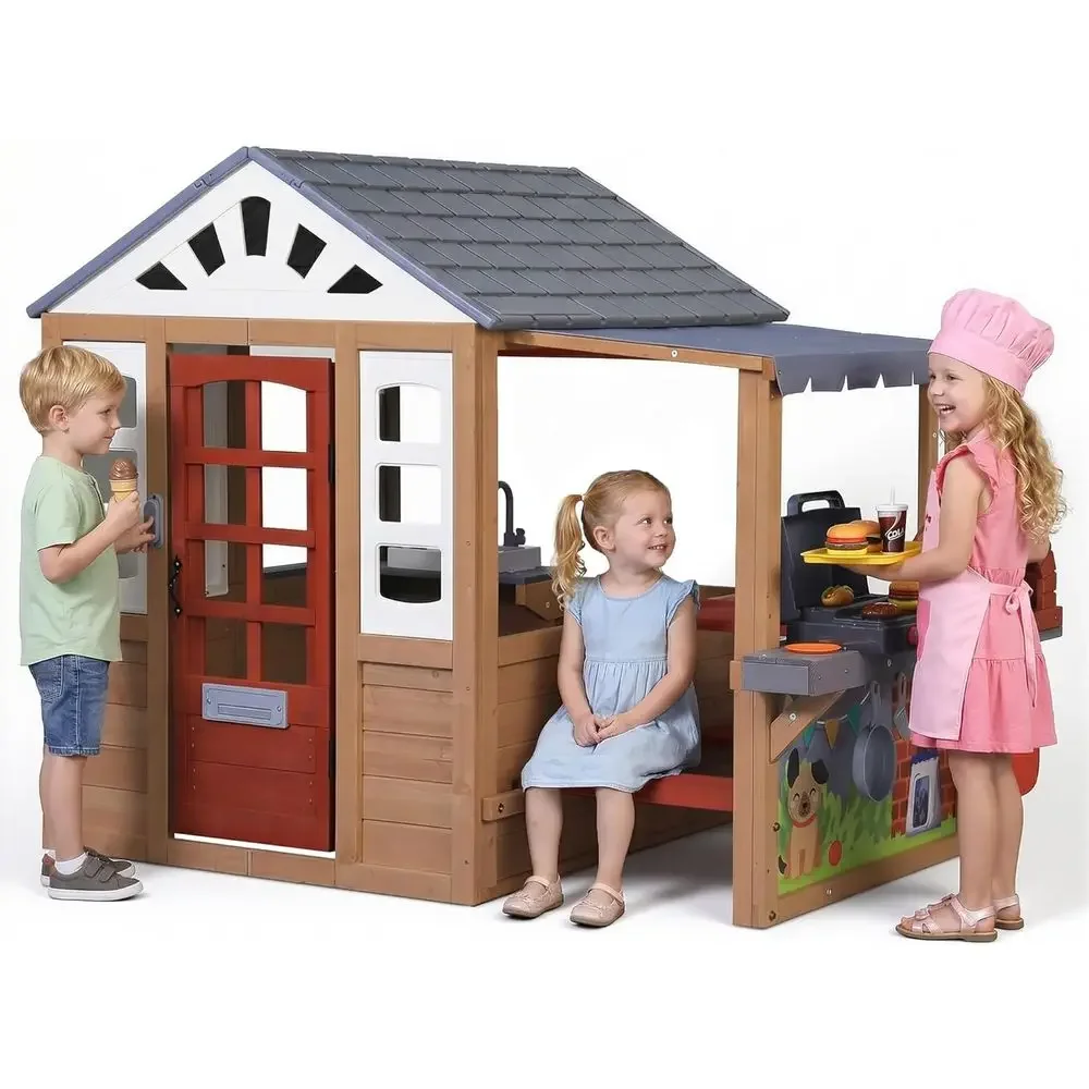 Kids Outdoor Kitchen Set - Kids Outdoor Wooden Playhouse, CeWooden Play