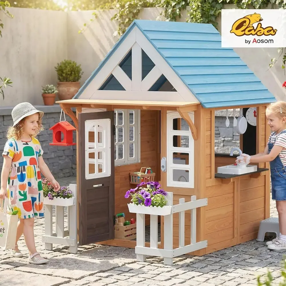 Qaba Outdoor Playhouse with Pe - Qaba Kids Outdoor Playhouse 评论和价格