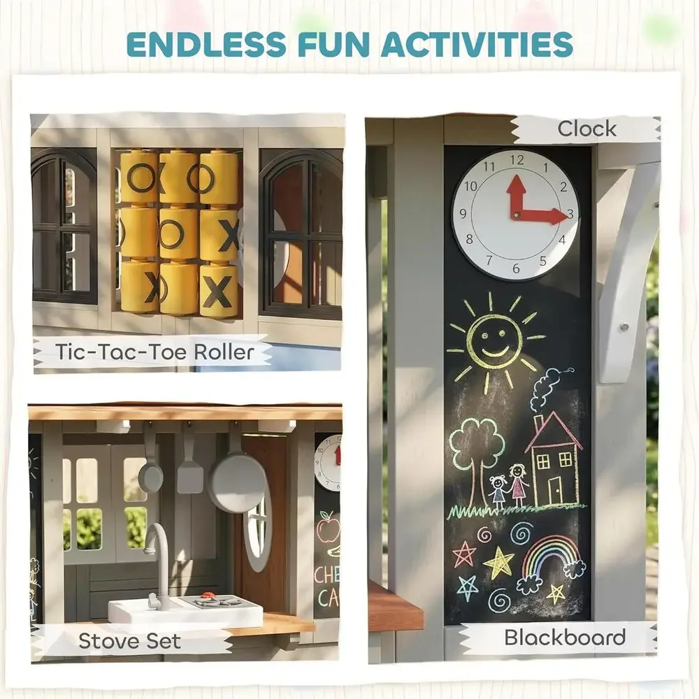 Qaba Outdoor Playhouse, Wooden - Qaba Kids Outdoor Playhouse 评论和价格
