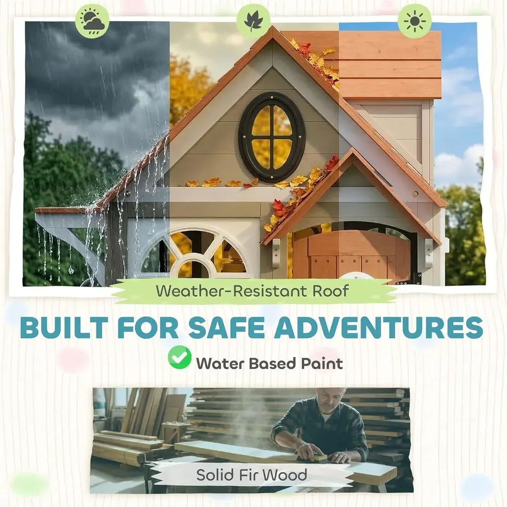 Qaba Outdoor Playhouse, Wooden - Qaba Kids Outdoor Playhouse 评论和价格