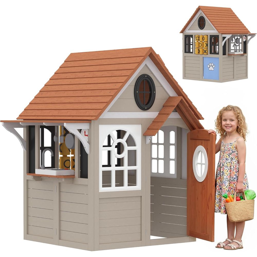 Qaba Outdoor Playhouse Wooden  - Qaba Kids Outdoor Playhouse 评论和价格