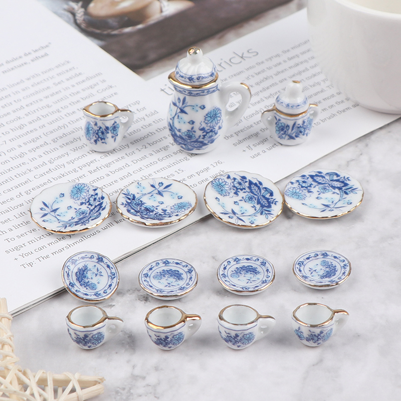 15Pcs 1:12 Miniature Porcelain - Kids Outdoor Kitchen Set 评论和价格