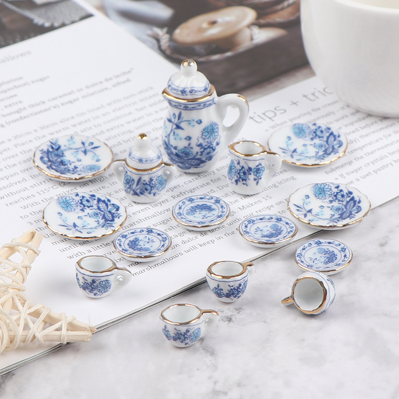 15Pcs 1:12 Miniature Porcelain - Kids Outdoor Kitchen Set 评论和价格