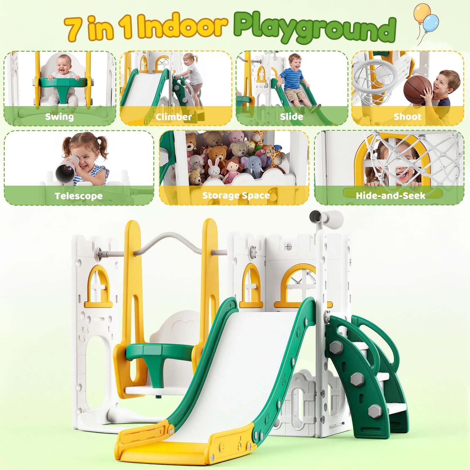 7 in 1 Toddler Slide And Swing - Kids Outdoor Playground 评论和价格