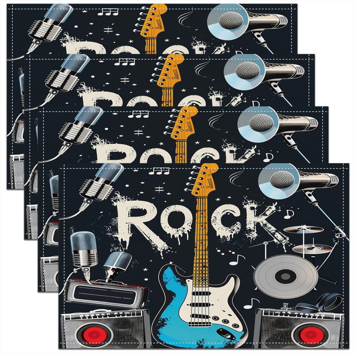 Rock Music Placemats Set of 4  - Kids Outdoor Kitchen Set 评论和价格