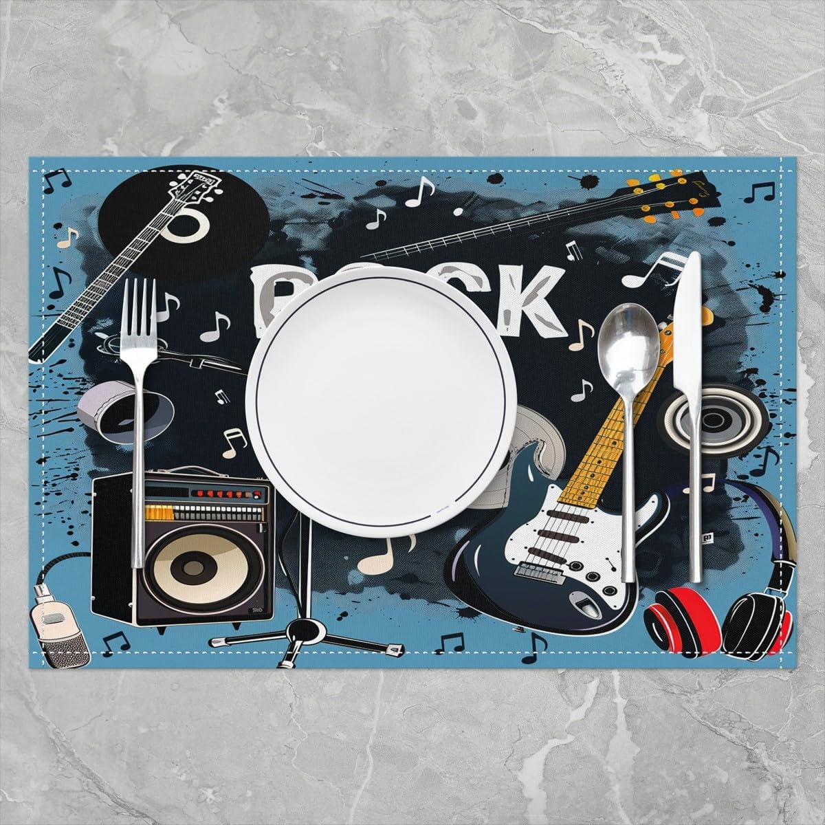 Rock Music Placemats Set of 4  - Kids Outdoor Kitchen Set 评论和价格