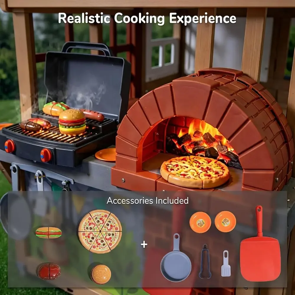 Kids Outdoor Wooden Playhouse, - Kids Outdoor Kitchen Set 评论和价格