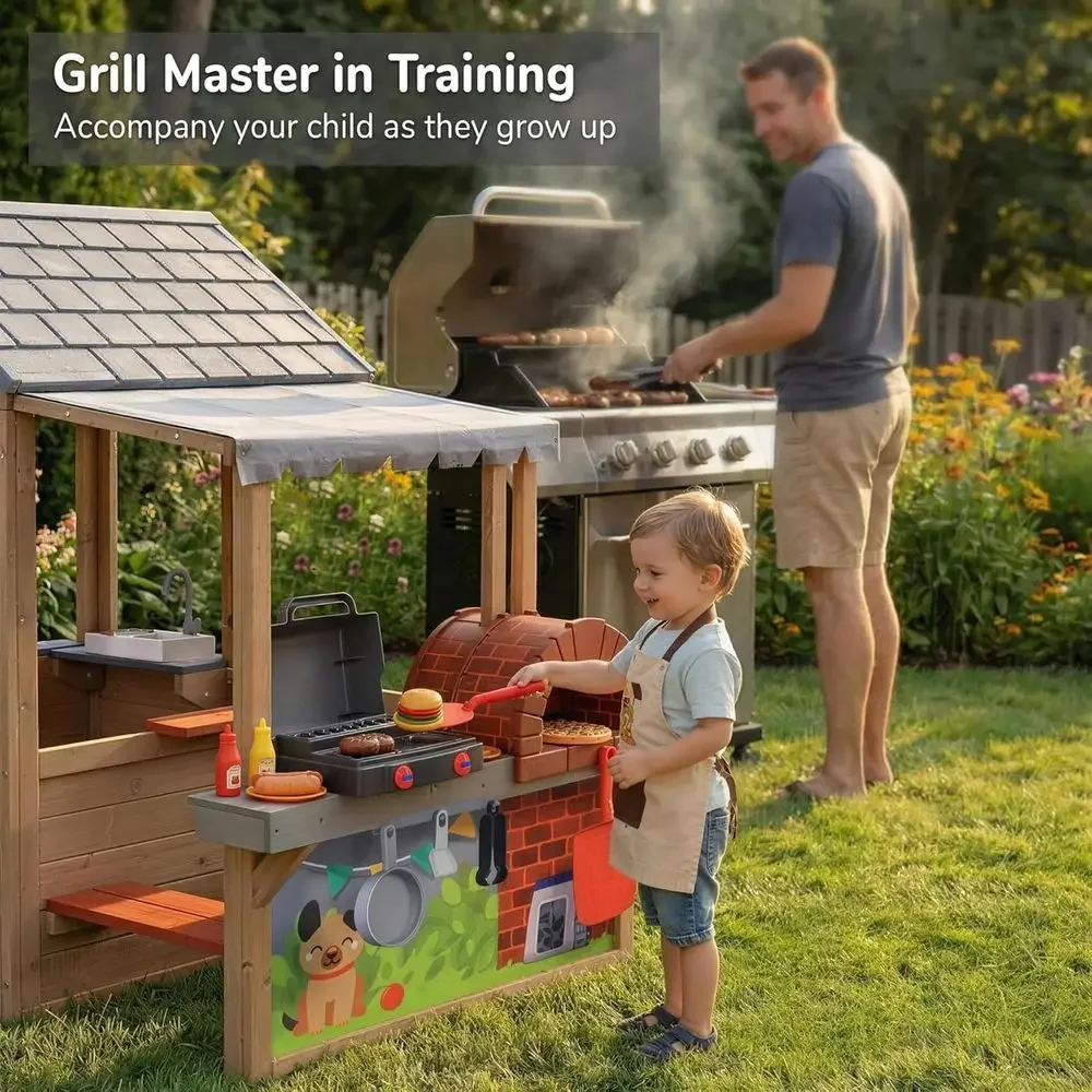 Kids Outdoor Wooden Playhouse, - Kids Outdoor Kitchen Set 评论和价格