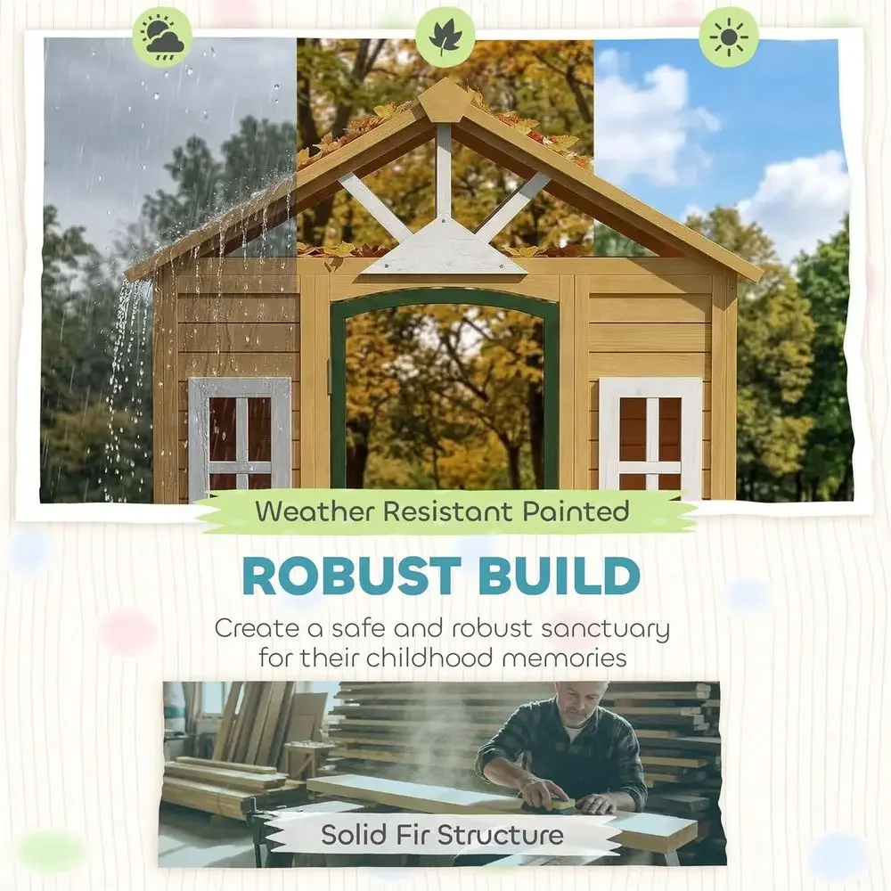 Qaba Outdoor Playhouse, Wooden - Qaba Kids Outdoor Playhouse 评论和价格