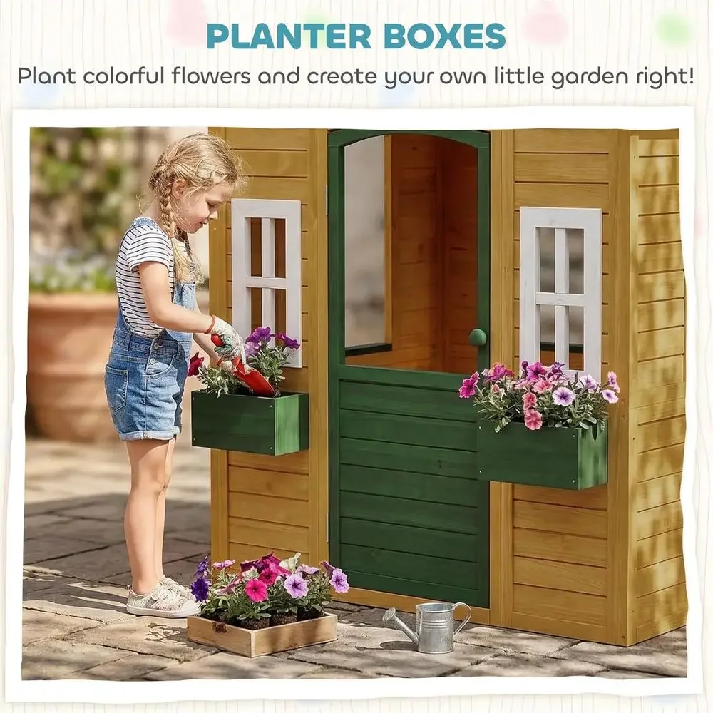 Qaba Outdoor Playhouse, Wooden - Qaba Kids Outdoor Playhouse 评论和价格