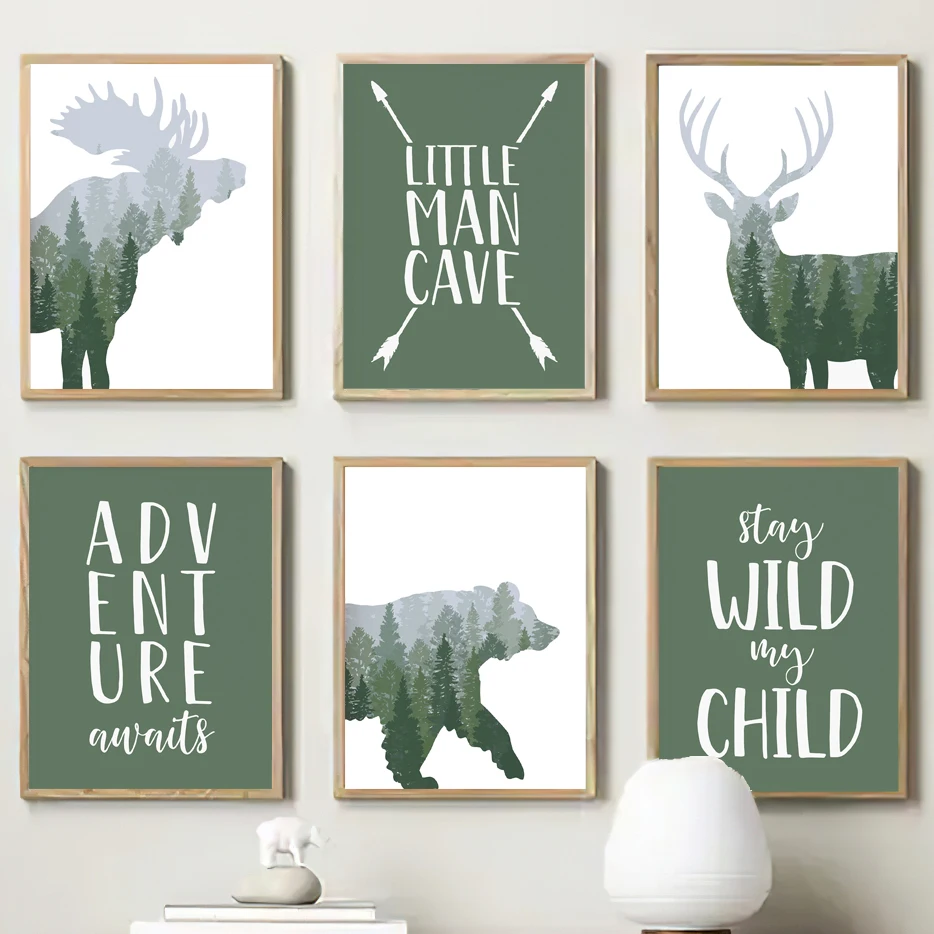 Green Woodland Deer Bear Moose - Kids Outdoor Quotes 评论和价格