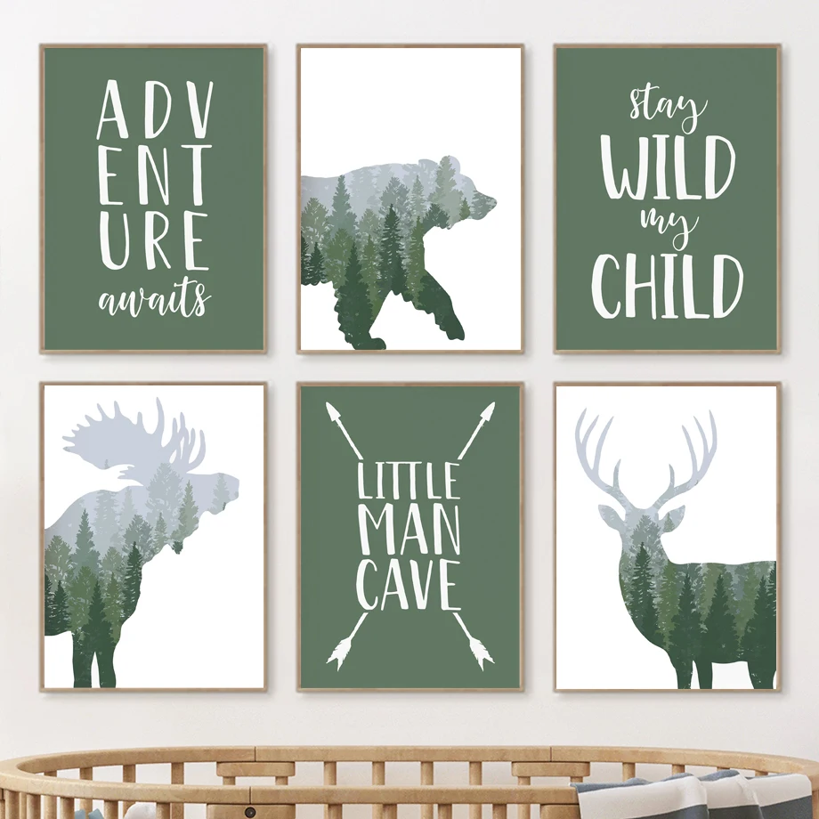 Green Woodland Deer Bear Moose - Kids Outdoor Quotes 评论和价格